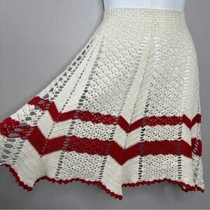 HANDMADE Red White Crochet Apron Cottage Retro Feminine Valentines Day Trad Wife